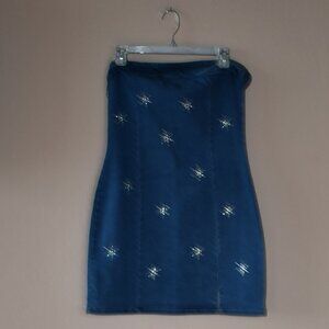 Heart & Heels Junior Strapless Denim Rhinestone Embellished Mini Dress - Size XL